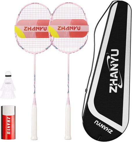 Badminton Rackets,Badminton Set,Outdoor Sports Lightweight 82g Carbon Fibre Professional Racket for Offence and Defence,Including 2 Rackets,2 Shuttlecocks,and 1 Racket Bag in Kuwait
