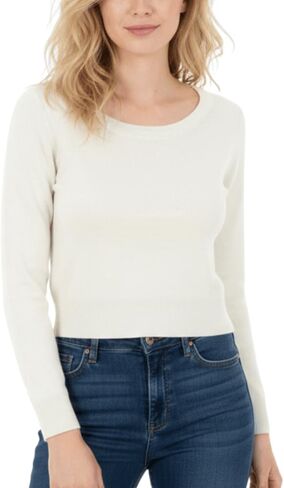 Women's Crop Top Stretch Pullover Sweater - Long Sleeve Slim Bodycon Crewneck Casual Basic Solid Cropped Knit Pullover Top in Kuwait