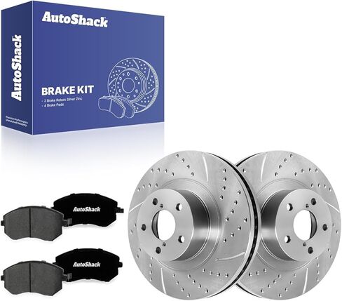 AutoShack Front Brake Kit Replacement for Subaru Forester Outback AWD Drilled & Slotted E-Coated Disc Brake Rotors Black Ceramic Brakes Pads 11.56" 293.5 mm SCD1539-PR41409RL in Kuwait