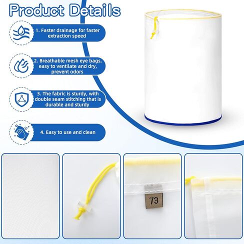 8 Pcs 5 Gallon Mesh Filter Bags,Reusable Nylon All Mesh Storage Bags 25 to 220 Micron, Reusable Straining Bag with Filter Screen and Storage Bag for Hydroponic Gardening in Kuwait