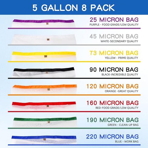 8 Pcs 5 Gallon Mesh Filter Bags,Reusable Nylon All Mesh Storage Bags 25 to 220 Micron, Reusable Straining Bag with Filter Screen and Storage Bag for Hydroponic Gardening in Kuwait