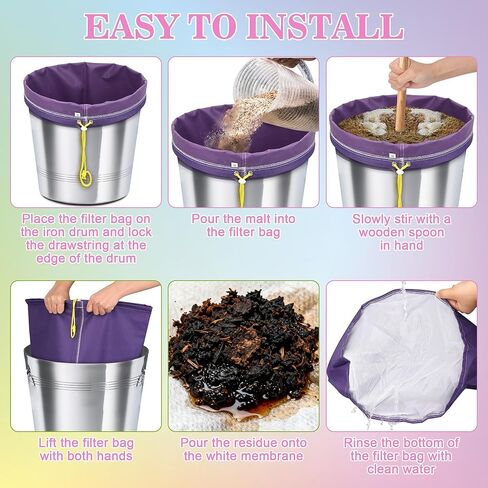 1Pcs 5 Gallon Filter Bags, Windspeed Oxford Cloth All-Mesh Filter Bags for 5 Gallon Bucket with Filter Screen and Storage Pouch (Purple(25 Micron)) in Kuwait