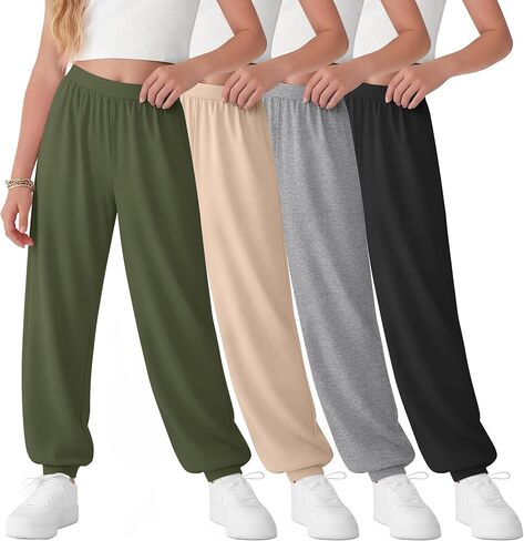 4 Pack Girls Sweatpants Joggers Lightweight Soft Kids Athletic Pants with Elastic Waist Active Casual Comfy Pants in Kuwait