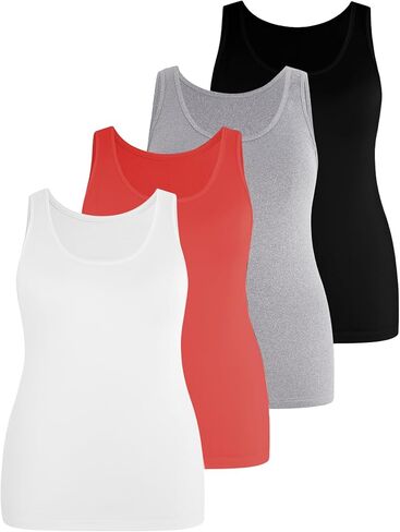 Soly Hux Women's Plus 4 Packs Long Tank Tops Oblesseress Undershirts Sets Basic in Kuwait