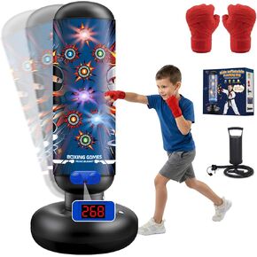 Kids Inflatable Punching Bag Toys: 4 Modes Interactive Boxing Game Stand Set with Music LED Lights Air Pump - Christmas Birthday Gifts Sports Play for Boys Girls Ages 6 7 8 9 10 11 12 Year Old in Saudi Arabia