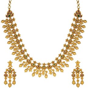 Aheli South Indian Traditional CZ Designer Necklace Earrings Bollywood Ethnic Wedding Jewelry Set Gift for Women in Saudi Arabia