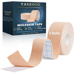 Moleskin Tape - 1in x 16ft Blister Prevention Tape for Feet - Thin Moleskin Pads for Blisters - Waterproof Hypoallergenic Athletic Tape for Running, Hiking, Walking - 2Rolls in Kuwait