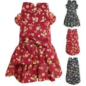 MAMORE Dog Shirts Dress, Elegant Embroidery Couple Dog Clothes for Girl Boy Small Medium Dogs Puppy Cats Set (Red Dress, X-Small) in Kuwait