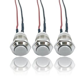 12mm Momentary Push Button Switch, High Head, Waterproof Metal On Off Switch with Pre-Wired Harness for Car, Boat, Truck (12V/24V/125V/250V) Push Button Switch Without Led 3pcs in Kuwait