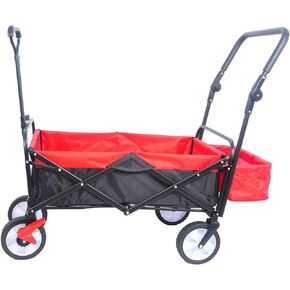 عربة قابلة للطي شديدة التحمل للاستخدام الخارجي مع إطار فولاذي ومقبض قابل للتعديل وحامل مشروبات محمول للحديقة وعربة يد للشاطئ والتخييم والرياضة والتسوق باللون الأسود والأحمر in Kuwait