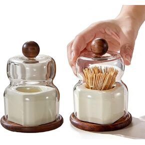 حامل أعواد الأسنان من خشب الجوز والسيراميك - تصميم أنيق على شكل قاء زجاجي، ديكور سطح الطاولة مصنوع يدويًا لطاولة الطعام والمطبخ والمكتب - هدية تزيين المنزل الشرقي (أبيض) in Kuwait