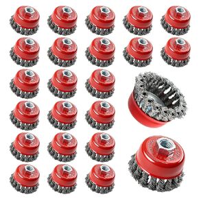 24 حزمة من فرشاة الأكواب السلكية لمطحنة زاوية 4-1/2 3 بوصات من الفولاذ الكربوني معقودة مع أربور ملولب 5/8 بوصة - 11 للتكييف شديد التحمل وإزالة الصدأ in Kuwait