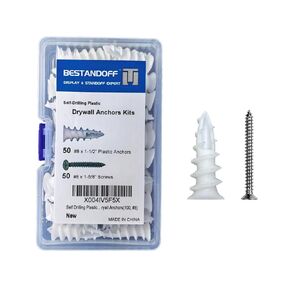 Self Drilling Plastic Dry Wall Anchors, drywll acchors with Stainless Steel Screws Assortment Kit 100PCS, 50 Plastic Anchors and 50 Flat Head Screws, Drywall Anchors(100, #8) in Kuwait