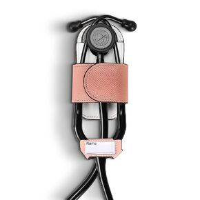 Leather Stethoscope Holder with Metal Belt Clip & Matching Name Tag - Universal Holster Case for Nurses, Doctors, Medical Students - Relieves Neck Strain, Fits Scrubs & Lab Coats (Black) in Saudi Arabia