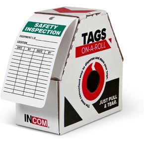 INCOM Manufacturing Inspection Tags On A Roll, Safety Inspection, Heavy-Duty DuraPly™ Stock, Waterproof and Tear-Resistant, Green On White, 6.25 Inch X 3 Inch X 10 Mil Thickness, 100 Pack, RT8004C in Kuwait