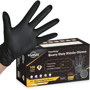 TitanFlex Heavy Duty Black Industrial Nitrile Gloves with Raised Diamond Texture, Latex Free (6mil/8mil) in Kuwait