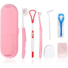 7-in-1 Travel Oral Care Kit with Case – Toothbrush, Tongue Scraper, Wisdom Toothbrush, Dental Floss, Floss Threaders, Interdental Brush, Dental Wax, Portable Hygiene Set for Daily Use Travel (Blue) in Kuwait