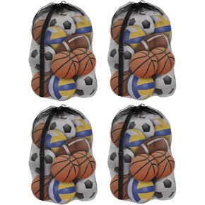 4 قطع من أكياس الكرات الشبكية الكبيرة جدًا من Youeon مقاس 30 × 40 بوصة، حقيبة كرات رياضية شديدة التحمل مع رباط إغلاق وحزام كتف قابل للتعديل، أكياس تخزين كرات سوداء لجميع أنواع الكرات، والغسيل in Kuwait