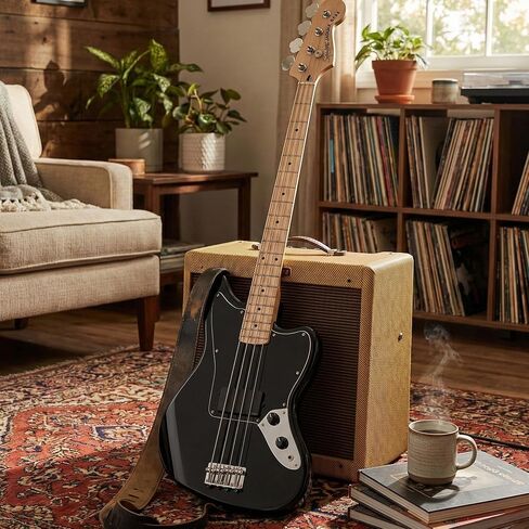 Fender Squier Affinity Jaguar Bass H - Black Bundle with Rumble 15 Amplifier, Instrument Cable, Gig Bag, Tuner, Strap, and Austin Bazaar Instructional DVD in Kuwait