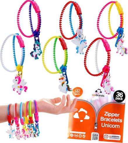 UpBrands Quiet Fidget Toys Party Favors for Kids, Friendship Zipper Bracelet 7 1/2" Sensory Bulk Set, Kit for Valentines, Birthday Goodie Bags, Easter Egg & Pinata Fillers, Student Incentive (36 Pack) in Kuwait