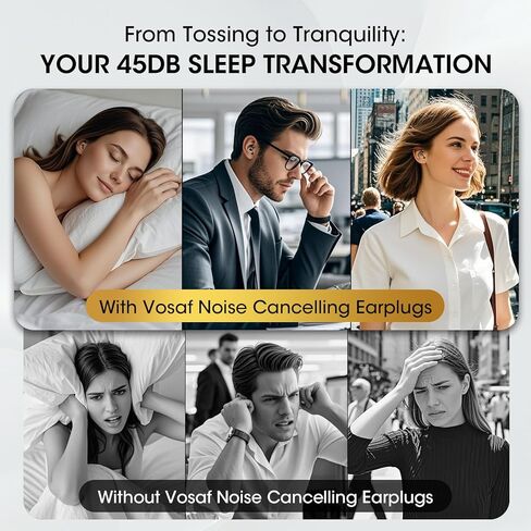 سدادات أذن للنوم، سدادات أذن عازلة للضوضاء 45 ديسيبل، سدادات أذن قابلة لإعادة الاستخدام لتقليل الضوضاء، الشخير، النوم الجانبي، سدادات أذن الحفلات الموسيقية، السفر بالطائرة، حماية السمع (أسود منتصف الليل) in Kuwait