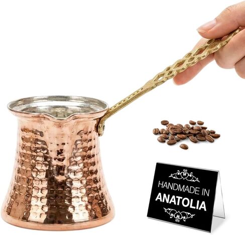 Hakan Turkish Coffee Pot, Greek Arabic Coffee Maker, Hammered Copper Coffee Cezve, Stove Top Coffee Maker with Brass Handle, Hammered Handmade Vintage Stovetop Handcrafted Jazva Briki Cezve, 5 fl oz in Kuwait