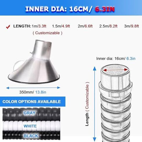 Stainless Steel Fume Hood,Flexible Duct Collector Arm with Stainless Steel Hood for Fume Extractor - Articulated Hose for ID 11cm, 16cm, 20cm (4.3in, 6.3in, 7.9in) - Perfect for Factory and in Kuwait