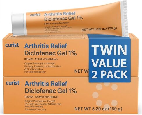 Curist Diclofenac Sodium Topical Gel 1 Percent 150g - Joint Pain Relief for Hand Pain, Foot, Knee Pain, Elbow, or Ankle Discomfort - 1% Gel - 2 Pack in Kuwait