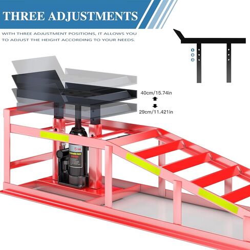 قطعتان من منحدر السيارة الهيدروليكي، منحدر سيارة شديد التحمل 5T/11000 رطل، منحدر تغيير الزيت الهيدروليكي مع شريط عاكس مدمج عالي الوضوح، ارتفاع رفع قابل للتعديل من 9.8-15 بوصة منحدر سيارة المرآب، أحمر in Kuwait