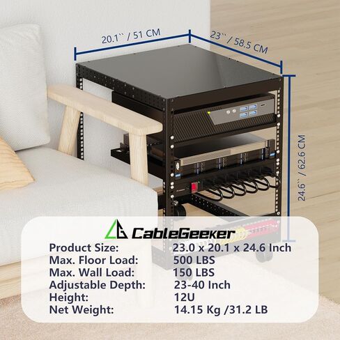 Cablegeeker 12U خادم الخادم حاكم الحائط الحائط الحائط ، ويشمل الباب القابل للقفل والألواح الجانبية القابلة للإزالة ، وربع خادم 19 بوصة 23.6 "العمق (600 مم) ، ويتناسب مع كل ما تبذلونه من تكنولوجيا المعلومات و AV الخاص بك in Kuwait