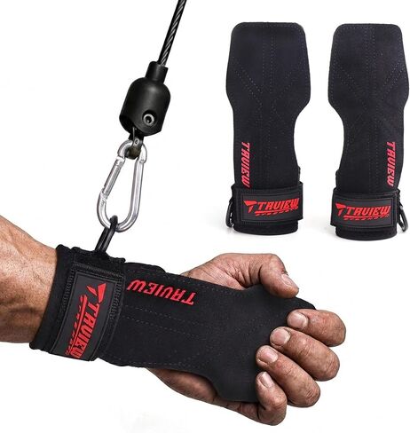 Wrist Straps for Weightlifting With D Ring,Double Layer Leather Wrist Strap For Deadlift And Powerlifting, Adjustable Neoprene Padded Gym Workout Lifting Hooks in Kuwait