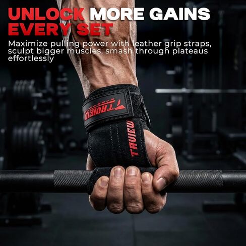 Wrist Straps for Weightlifting With D Ring,Double Layer Leather Wrist Strap For Deadlift And Powerlifting, Adjustable Neoprene Padded Gym Workout Lifting Hooks in Kuwait