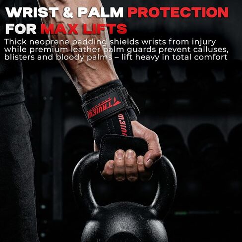 Wrist Straps for Weightlifting With D Ring,Double Layer Leather Wrist Strap For Deadlift And Powerlifting, Adjustable Neoprene Padded Gym Workout Lifting Hooks in Kuwait