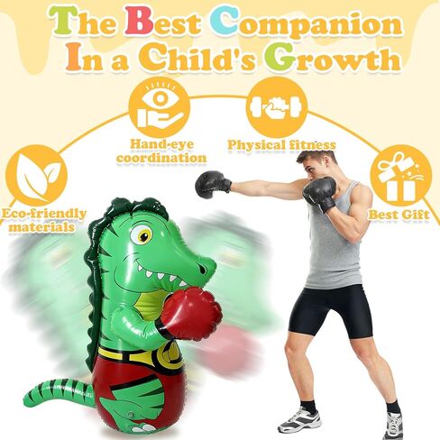 كيس ملاكمة على شكل ديناصور قابل للنفخ، كيس ملاكمة قابل للنفخ مقاس 47 بوصة، ديناصور ملاكمة قابل للنفخ، حقيبة ملاكمة دينو للظهر in Kuwait