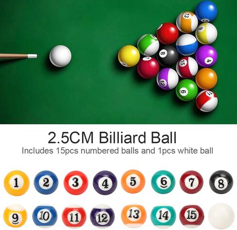 16PCS Mini Billiard Balls Set, 2.5cm/0.98inch Mini Pool Ball Set, Pool Table Balls Accesssory for Game Rooms, Bars, Sports Recreation Games and Recreational Sports in Kuwait