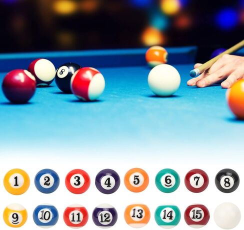 16PCS Mini Billiard Balls Set, 2.5cm/0.98inch Mini Pool Ball Set, Pool Table Balls Accesssory for Game Rooms, Bars, Sports Recreation Games and Recreational Sports in Kuwait
