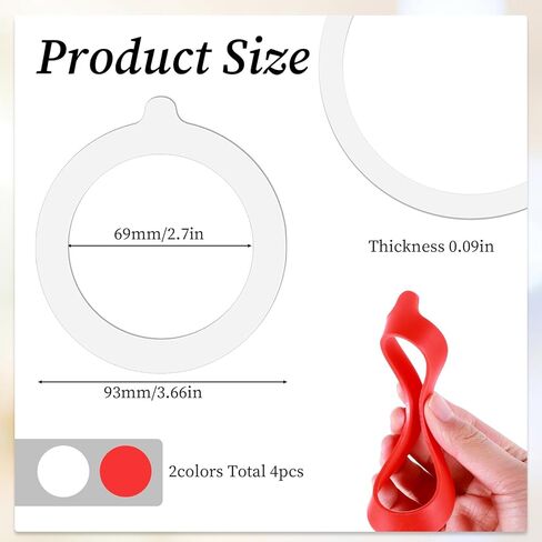 4 Pack Rubber Seals for Glass Jars, 3.75" Airtight Silicone Jar Gaskets, Leakproof Rubber Gasket Replacement Canning Silicone Fitting Seals for Canning Mason Jars Lids Glass Clip Top Jar in Saudi Arabia