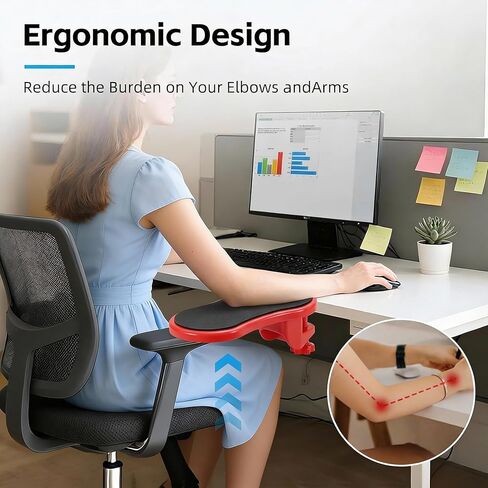 Ergonomic Arm Rest for Desk, Ideal for Office and Home Workstations, Comfortable Elbow Rest for Computer Desk (Red) in Kuwait