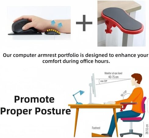 Ergonomic Arm Rest for Desk, Ideal for Office and Home Workstations, Comfortable Elbow Rest for Computer Desk (Red) in Kuwait