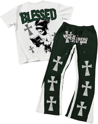 SOLY HUX Men's Graphic Summer Outfits Y2k Grunge Short Sleeve T Shirt Pants Set Hip Hop Streetwear 2 Piece in Saudi Arabia
