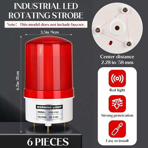 6 حزمة صناعية LED دوارة ستروب 110 فولت تحذير ضوء أحمر ستروب الطوارئ وامض إشارة صامتة ضوء صفارة الإنذار البصرية للمصنع والمستودع وموقع العمل وورشة العمل in Kuwait