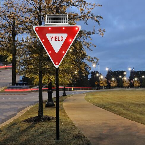 لافتة إنتاج الطاقة الشمسية مقاس 28 بوصة - لافتة عبور وامضة LED، علامات تحذير الطريق من الألومنيوم مع ملحقات التثبيت (A، 71 سم/28 بوصة) in Kuwait