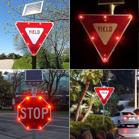 لافتة إنتاج الطاقة الشمسية مقاس 28 بوصة - لافتة عبور وامضة LED، علامات تحذير الطريق من الألومنيوم مع ملحقات التثبيت (A، 71 سم/28 بوصة) in Kuwait