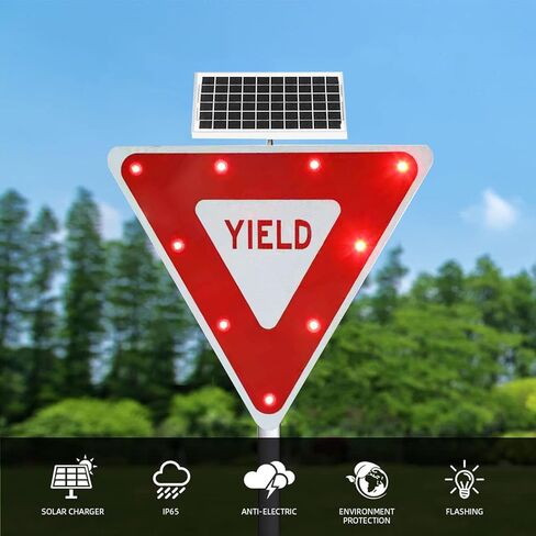 لافتة إنتاج الطاقة الشمسية مقاس 28 بوصة - لافتة عبور وامضة LED، علامات تحذير الطريق من الألومنيوم مع ملحقات التثبيت (A، 71 سم/28 بوصة) in Kuwait