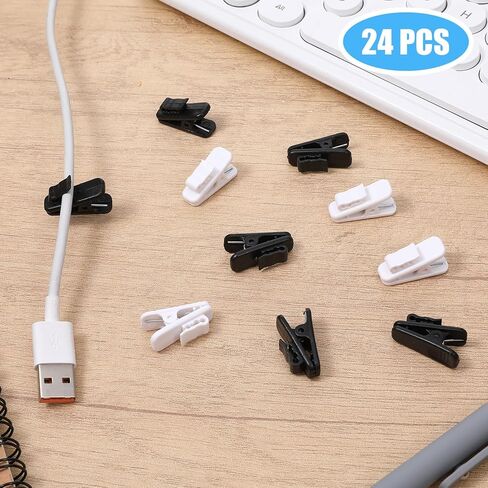 24 PCS Clips for Earphone Wire, 1 Inch Length Earphone Wire Clip Small Headphone Clips Lapel Mic Clip Headphone Mount Cable Clothing Clip for Fixing Earphones Microphone Cord (Black White) in Kuwait