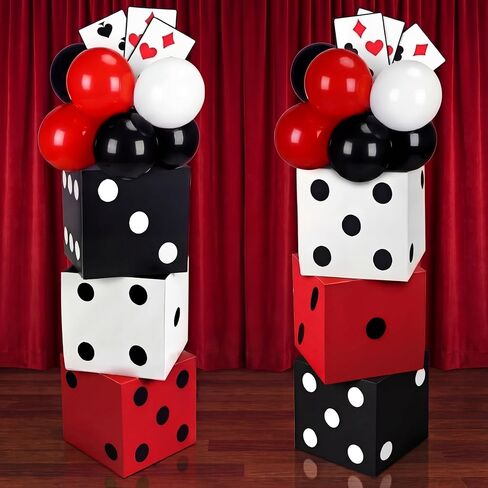 60 Pcs Casino Themed Party Decorations Set 6 Pcs 11 Inch Large Favor Boxes 6 Jumbo Poker Cards Accessory 48 Pcs Red Black White Balloon for Las Vegas Game Night Party Decor in Kuwait