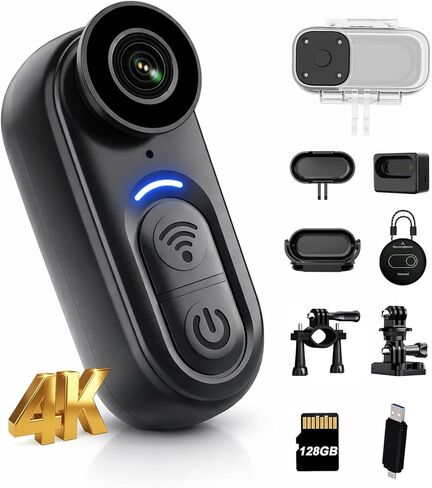 كاميرا الجسم الصغيرة بدقة 4K مع تثبيت 6 محاور، وكاميرا قابلة للارتداء بسعة 128 جيجابايت مع صوت، وكاميرا حركة إبهام مقاومة للماء، وكاميرا للجسم بدون استخدام اليدين لركوب الدراجات والسفر والمغامرات الخارجية in Saudi Arabia