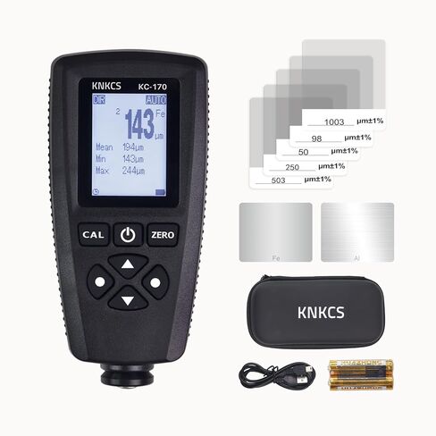 مقياس عمق الطلاء - مقياس الطلاء للحديد والصلب والألومنيوم مع مقياس سمك الطلاء 0 ~ 2000 ميكرومتر مع التعرف التلقائي على الركيزة، دقة 0.1 ميكرومتر، نقل بيانات USB، إضاءة خلفية للتنبيه الأحمر in Kuwait