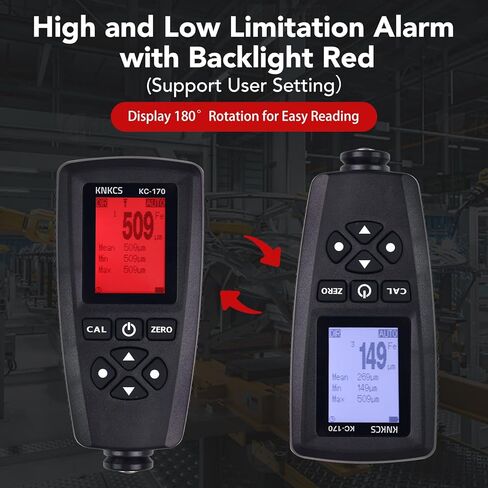 مقياس عمق الطلاء - مقياس الطلاء للحديد والصلب والألومنيوم مع مقياس سمك الطلاء 0 ~ 2000 ميكرومتر مع التعرف التلقائي على الركيزة، دقة 0.1 ميكرومتر، نقل بيانات USB، إضاءة خلفية للتنبيه الأحمر in Kuwait