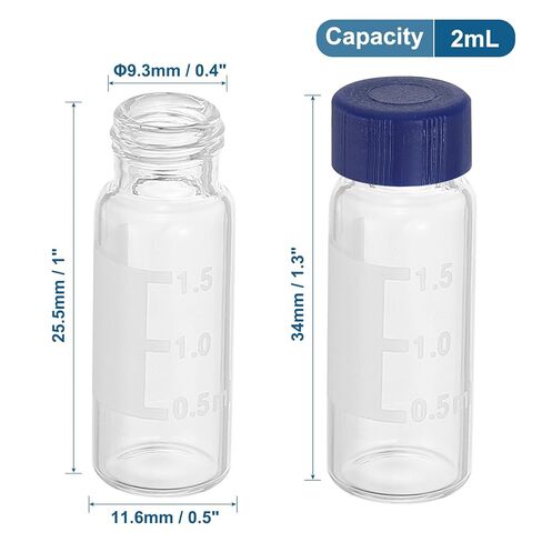 باتيكل 2 مل قارورة عينات تلقائية، 100 قطعة HPLC/GC قارورة 9-425 قارورة مختبر شفافة عينة قارورة غطاء برغي صلب رقعة كتابة PTFE وحاجز سيليكون مع ملصقات لختم LC in Saudi Arabia